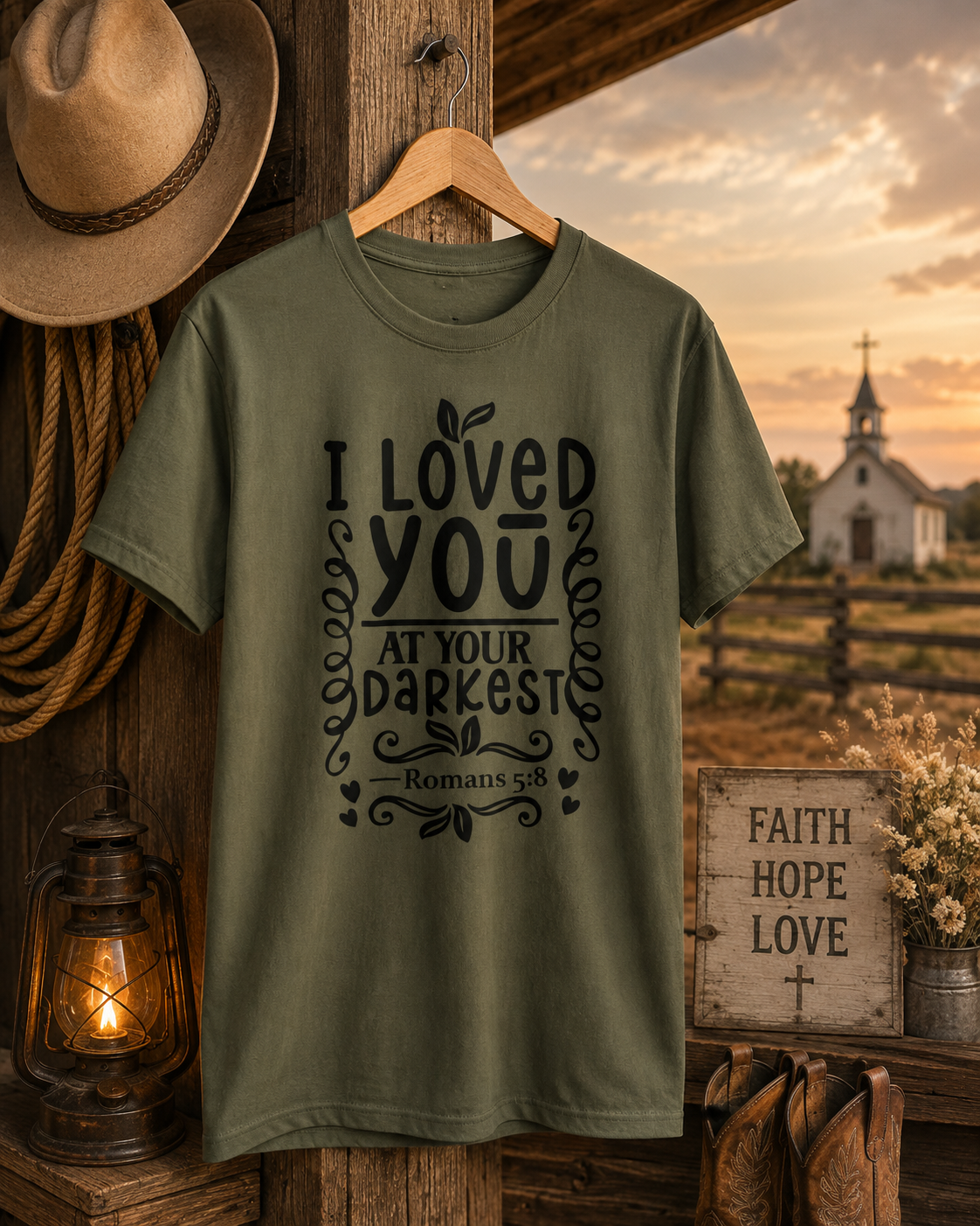 I Loved You At Your Darkest Tee — Romans 5:8 Christian Inspirational T-Shirt