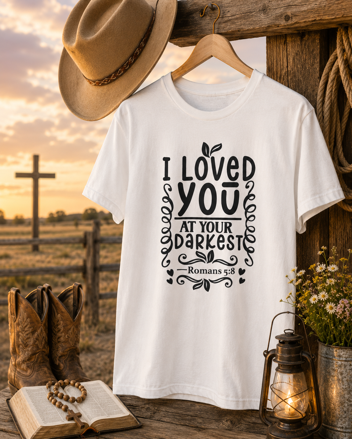 I Loved You At Your Darkest Tee — Romans 5:8 Christian Inspirational T-Shirt
