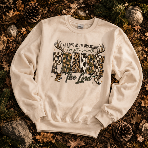 Praise The Lord Sweatshirt — Christian Deer Antler Graphic Crewneck